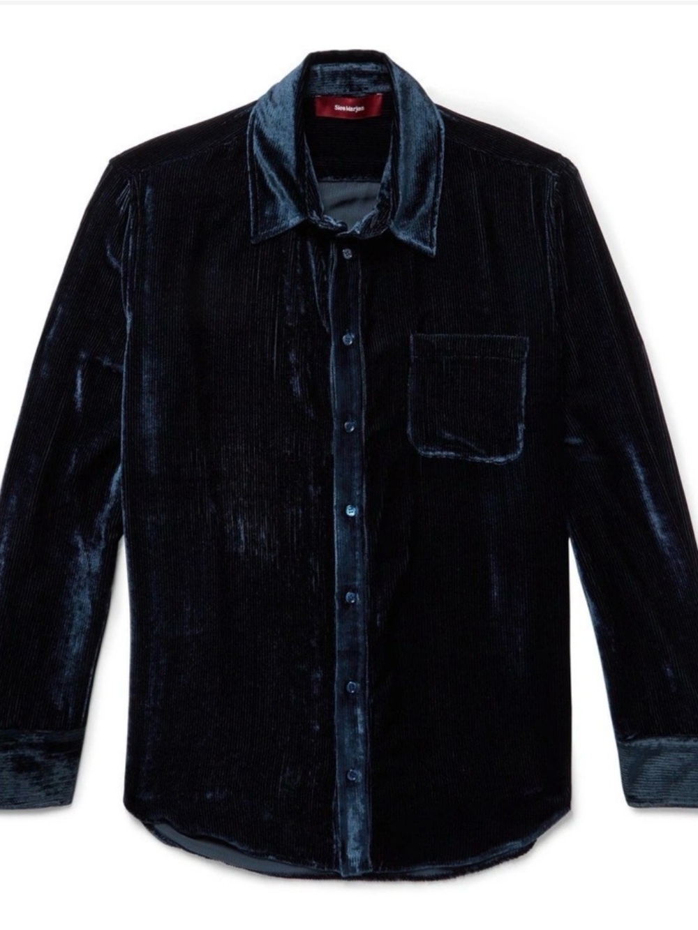 Sies Marjan Sander Fluid Silk Blend Corduroy Button-Down Shirt in Deep Navy